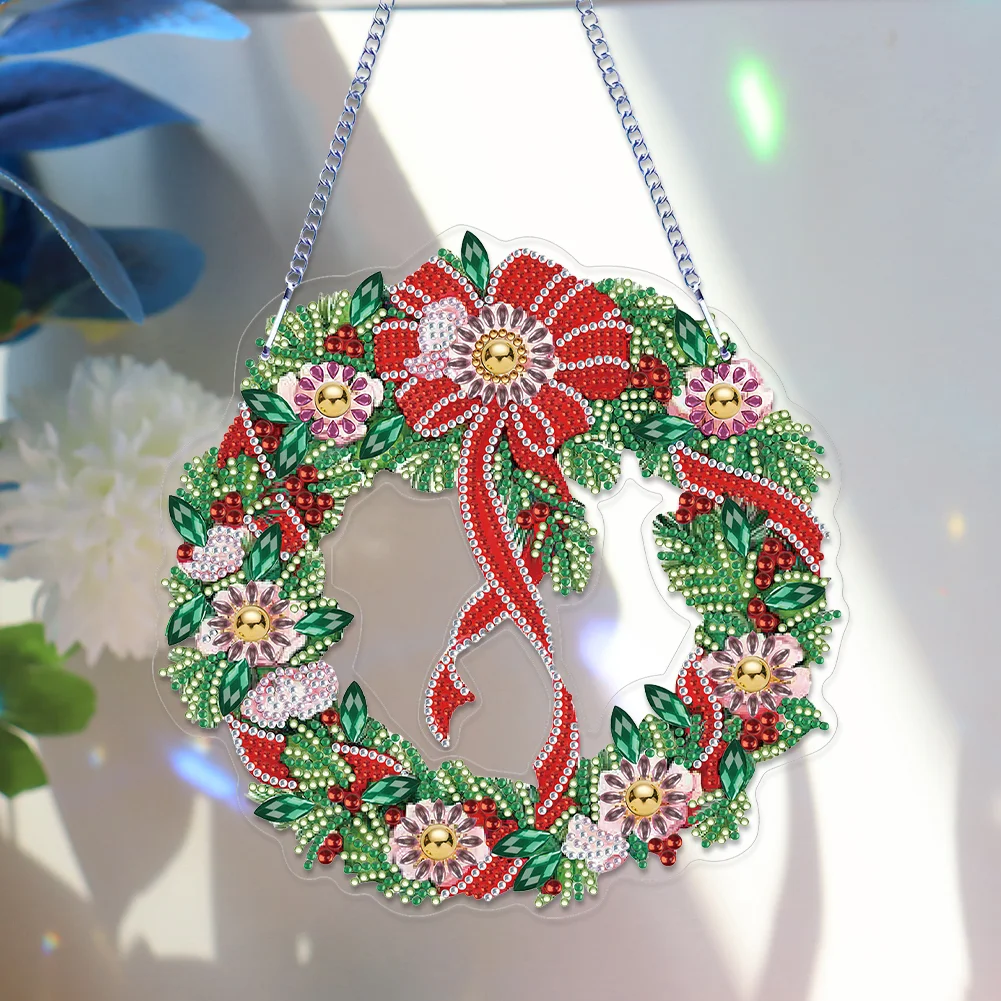 5D DIY Hanging Wreath Diamond Christmas Diamond Wall Decor Wreath
