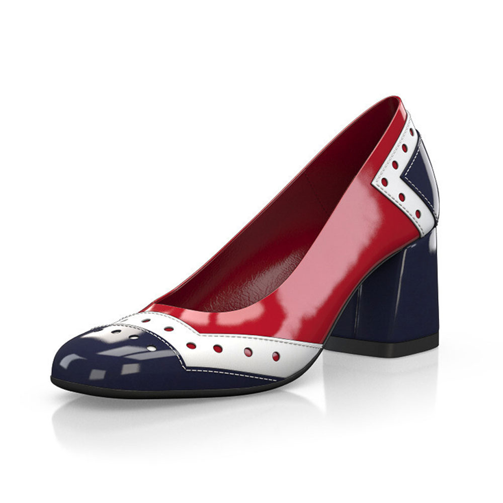 Three Tone Patent Leather Round Toe Block Heel Office Pumps Nicepairs