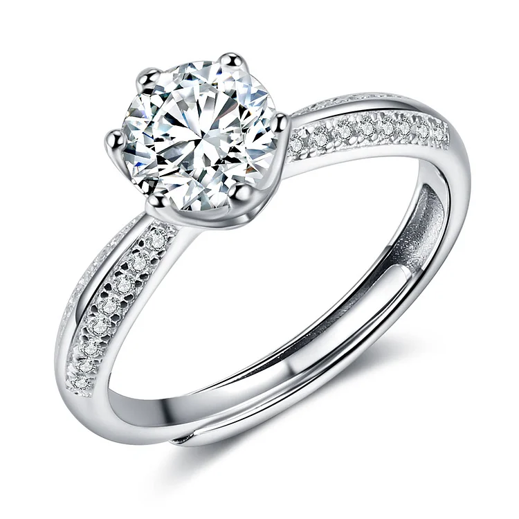 Round Moissanite Ring Engagement Ring with CZ Stones
