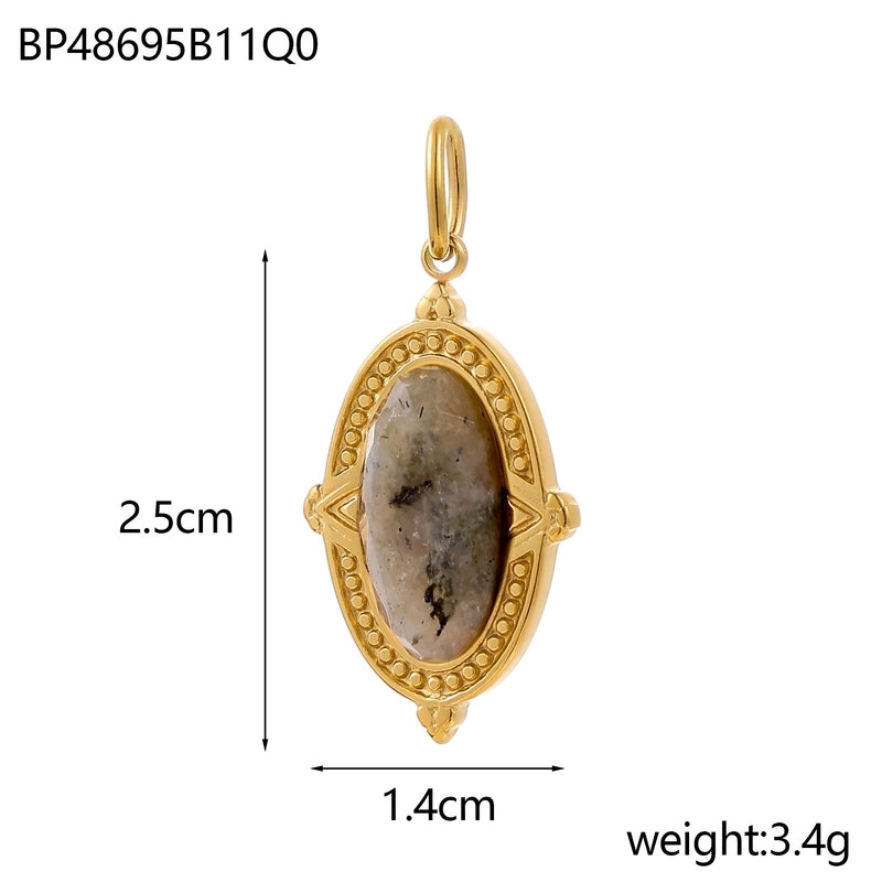 1 Piece 14*25mm 304 Stainless Steel Natural Stone Oval Pendant Jewelry Accessories