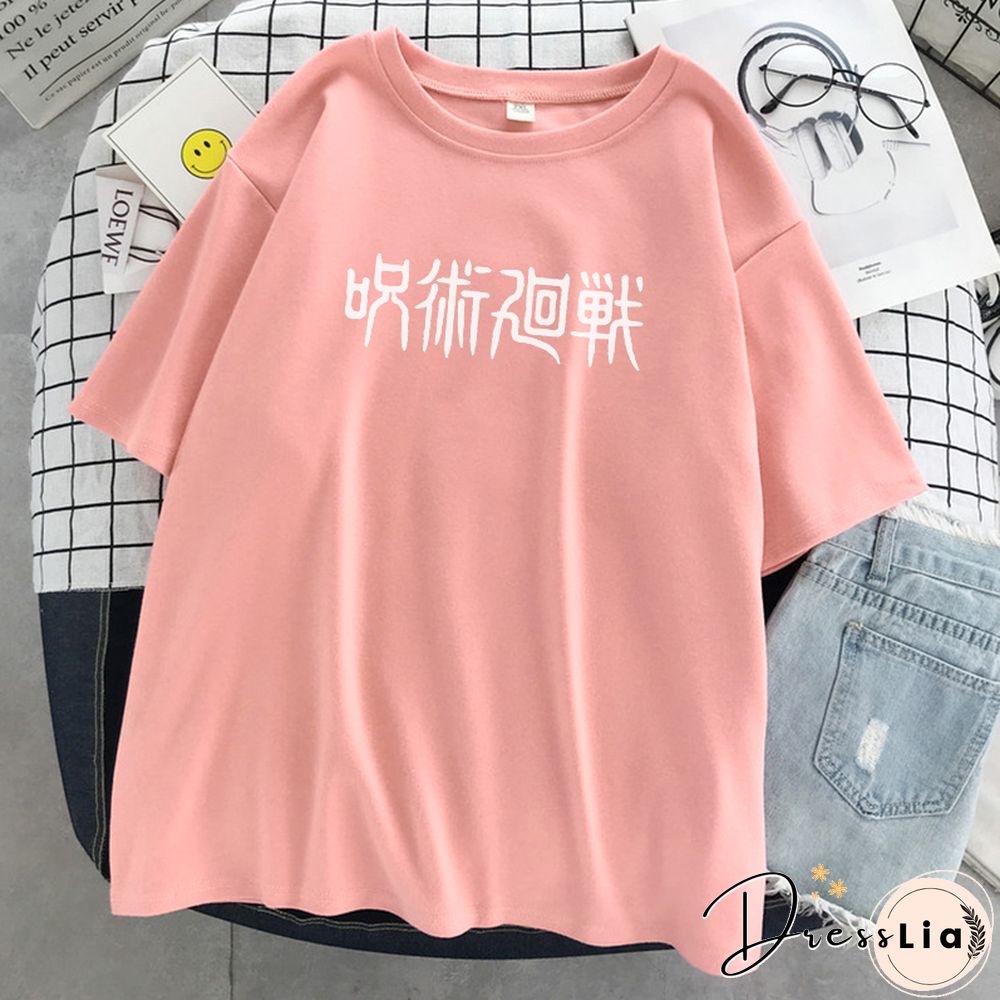 Jujutsu Kaisen Japanese Letter Style Print T-Shirts Fashion Anime Tops O-Neck Loose Short Sleeve New Summer Soft T Shirt Women's