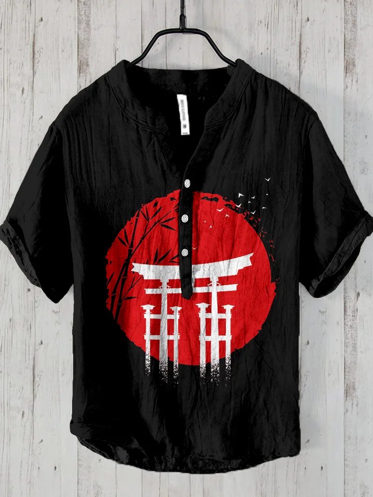 Comstylish Japanese Torii Gate Art  Linen Blend Shirt