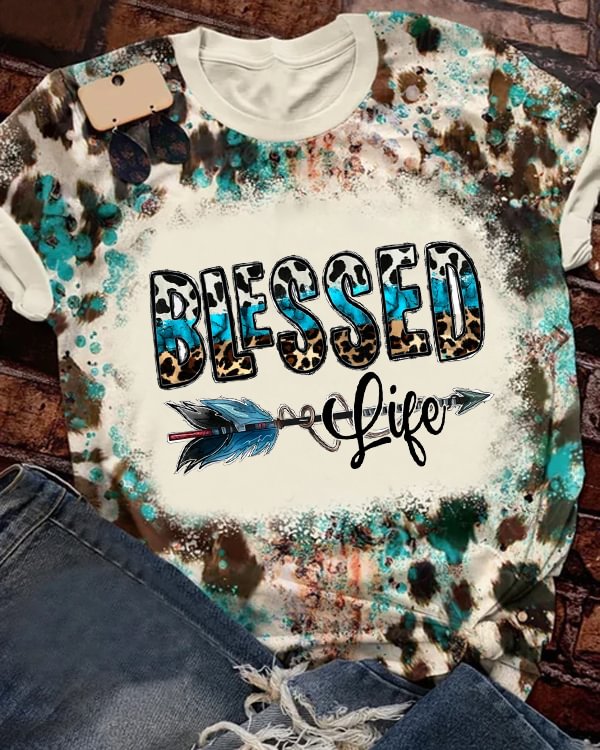 Blessed Life Western Cowhide Print V Neck T-shirt