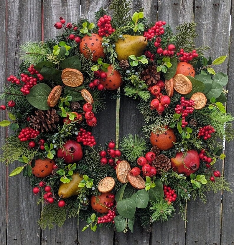 🔥Christmas Hot Sale 49% Off🔥Williamsburg Style Christmas Wreath with Fruit and Berries 🎄