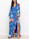Floral Printed Bandage Long Sleeves Maxi Dresses
