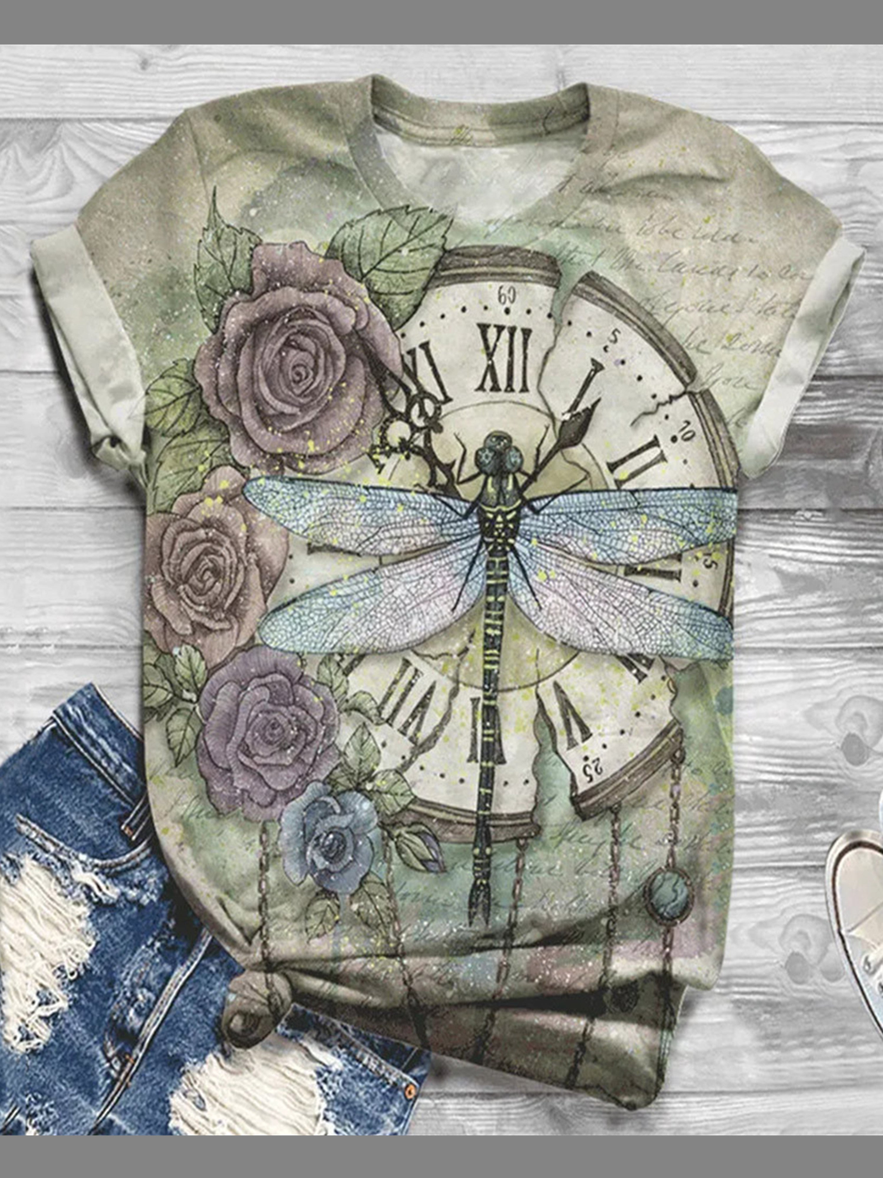 Women Long Sleeve V-neck Graphic Floral Printed Top