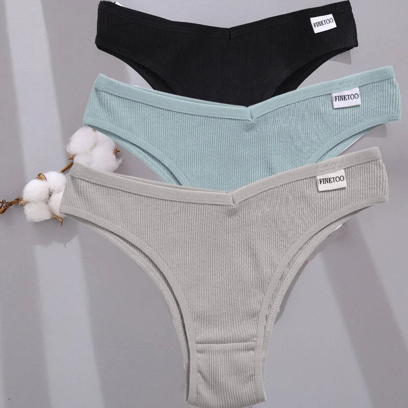 FINETOO 3PCS/Set Women Cotton Lingerie Female Thongs Sexy Underwear For Woman Low-Rise Underpant Women's Panties Bikini Briefs