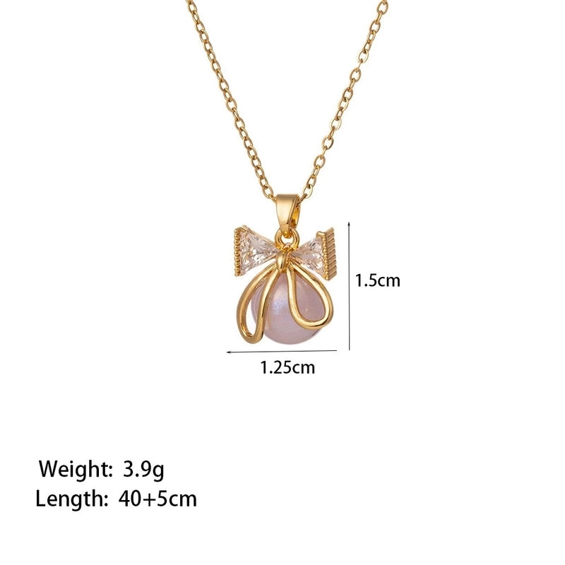 Sweet Minimalist Star Heart Shape Bow Knot Titanium Steel Zircon Plating Inlay Pendant Necklace