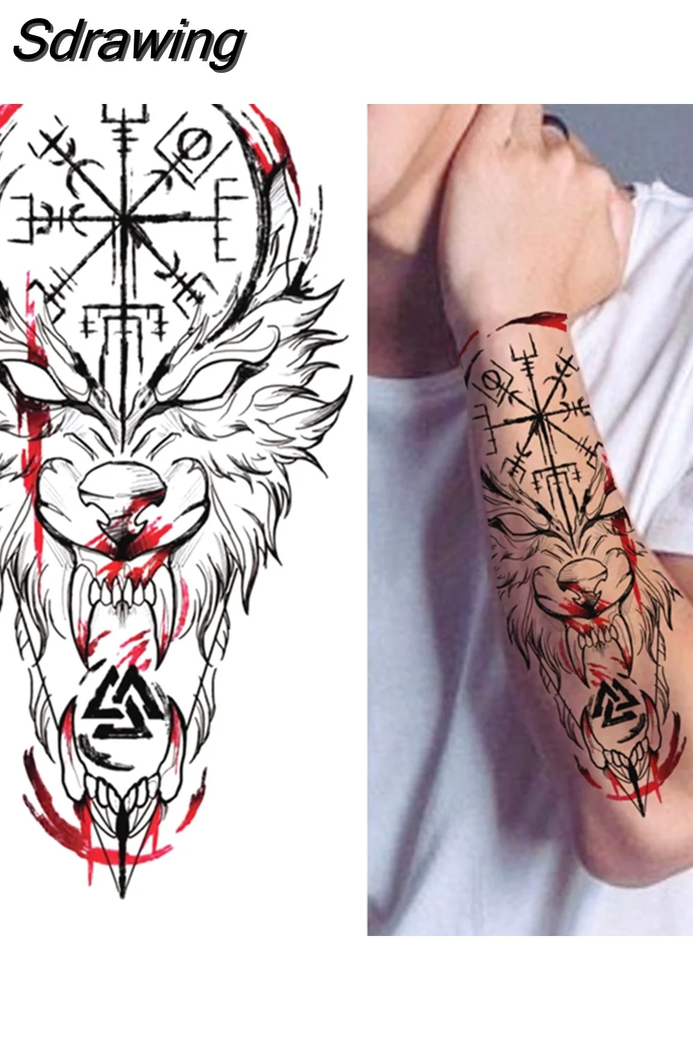 Sdrawing Tiger Temporary Tattoos For Men Women Kids Lion Skull Cross Tattoo Sticker Black Compass Skeleton Tatoos Leg Thigh 1103 715-0