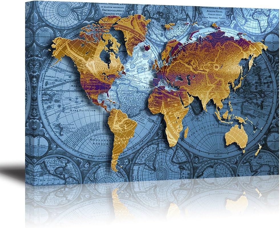 World Map Wall Art for Living Room, PIY Old Nautical Canvas Prints Decor, Retro Painting Home Decorations (Large, 1 inch  Thick Frame, Waterproof Artwork, Bracket Mounted Ready to Hang) 24x36 World Map (1&#034; Thick, Bracket Mounted)