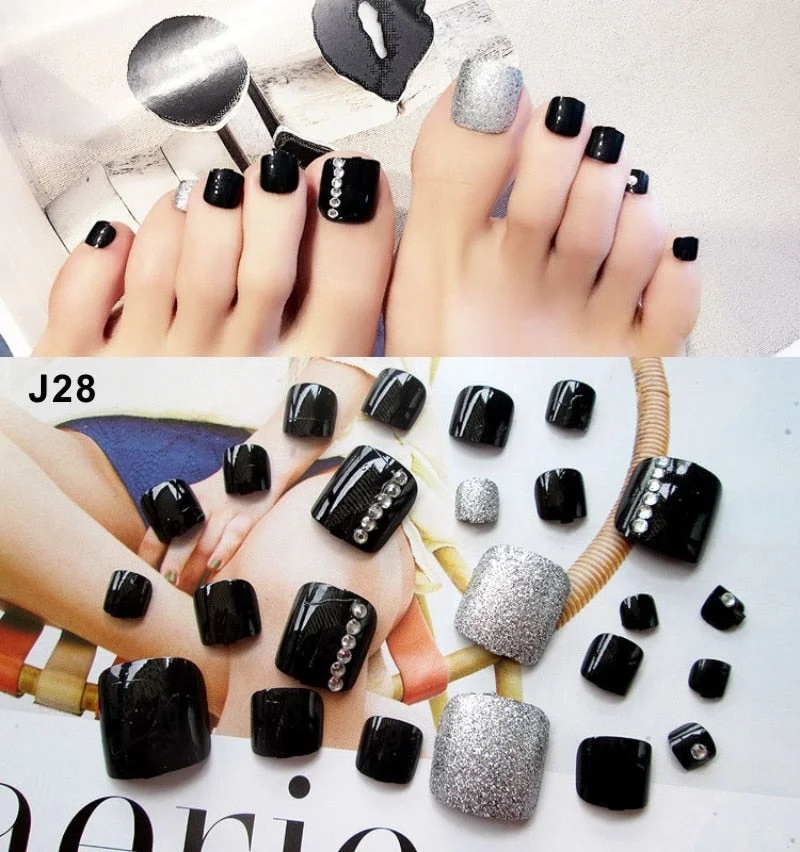 24 Pcs/Set Fresh Style Toe Fake Nails 3D Foot Full Toes Nail Art Tips False Nails  for Lady Girls Toenails Press on Nail-Nail Inspo