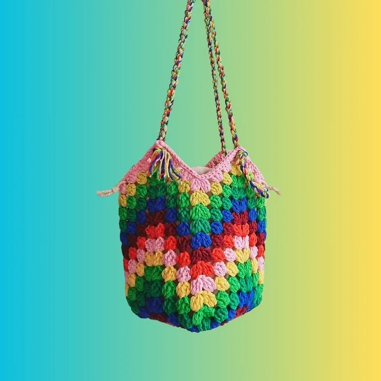 Lulusnow Handmade Multicolor Casual Travel Beach Crochet Tote Bag Summer Shoulder Bag Gift for Her