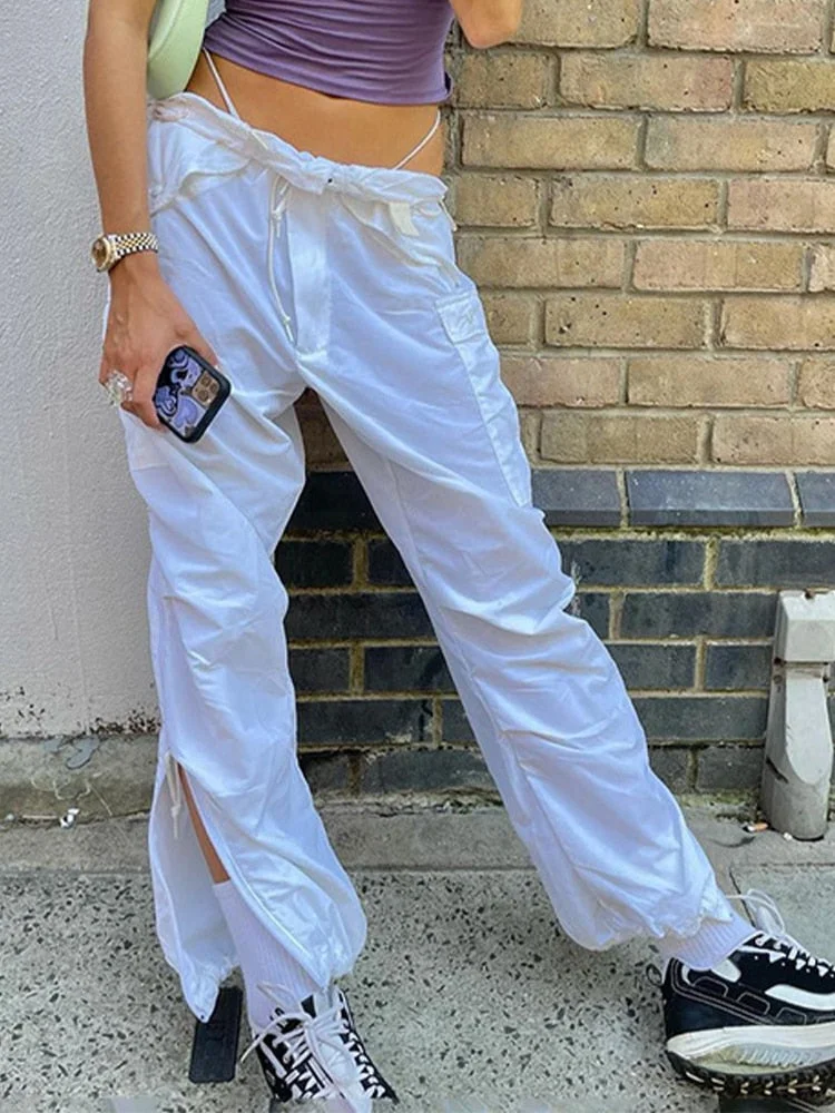 Jacqueline Summer Drawstring Zip Cargo Pants Women y2k clothes Loose Hip Hop Trousers Jogger Fashion Casual Retro Wide Leg Pants
