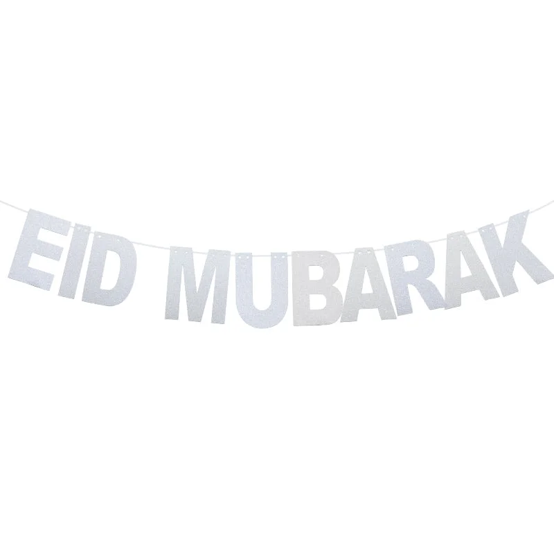 EID Mubarak Banner Glitter Star Moon Letter Paper Bunting Garland Islamic Muslim Party Ramadan Kareem Decorations for Home 2022