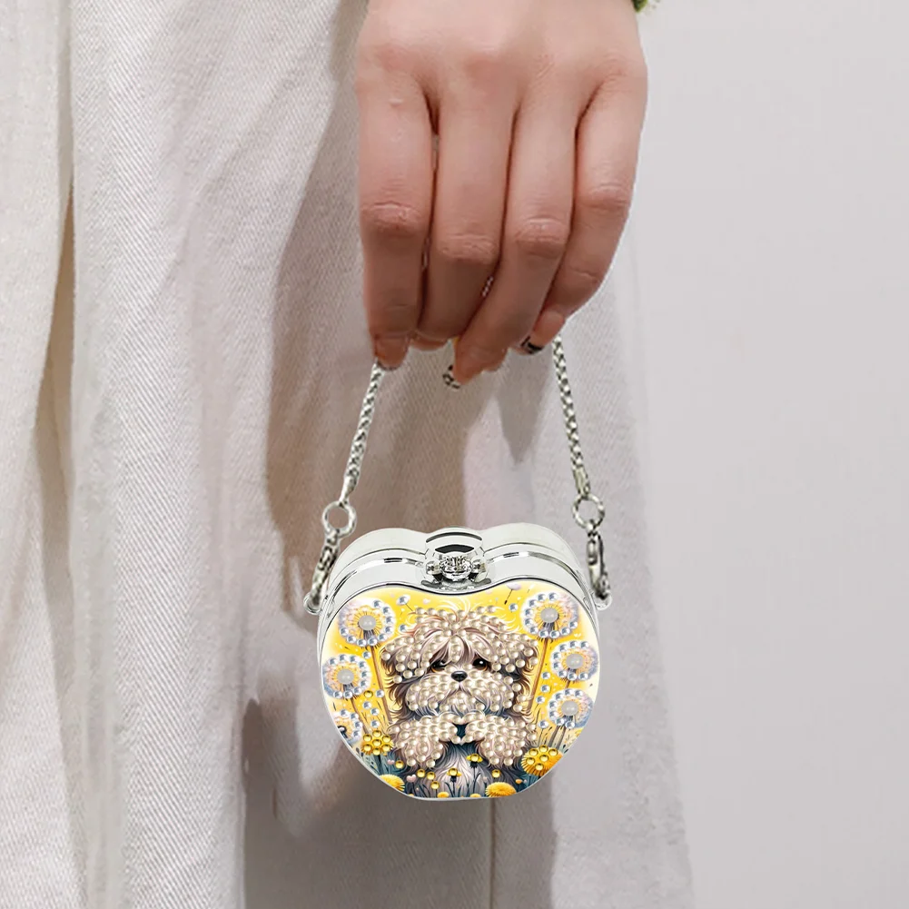 2Pcs Dandelion Dog Diamond Painting Mirror Bag 5D Diy Coin Purse for Women