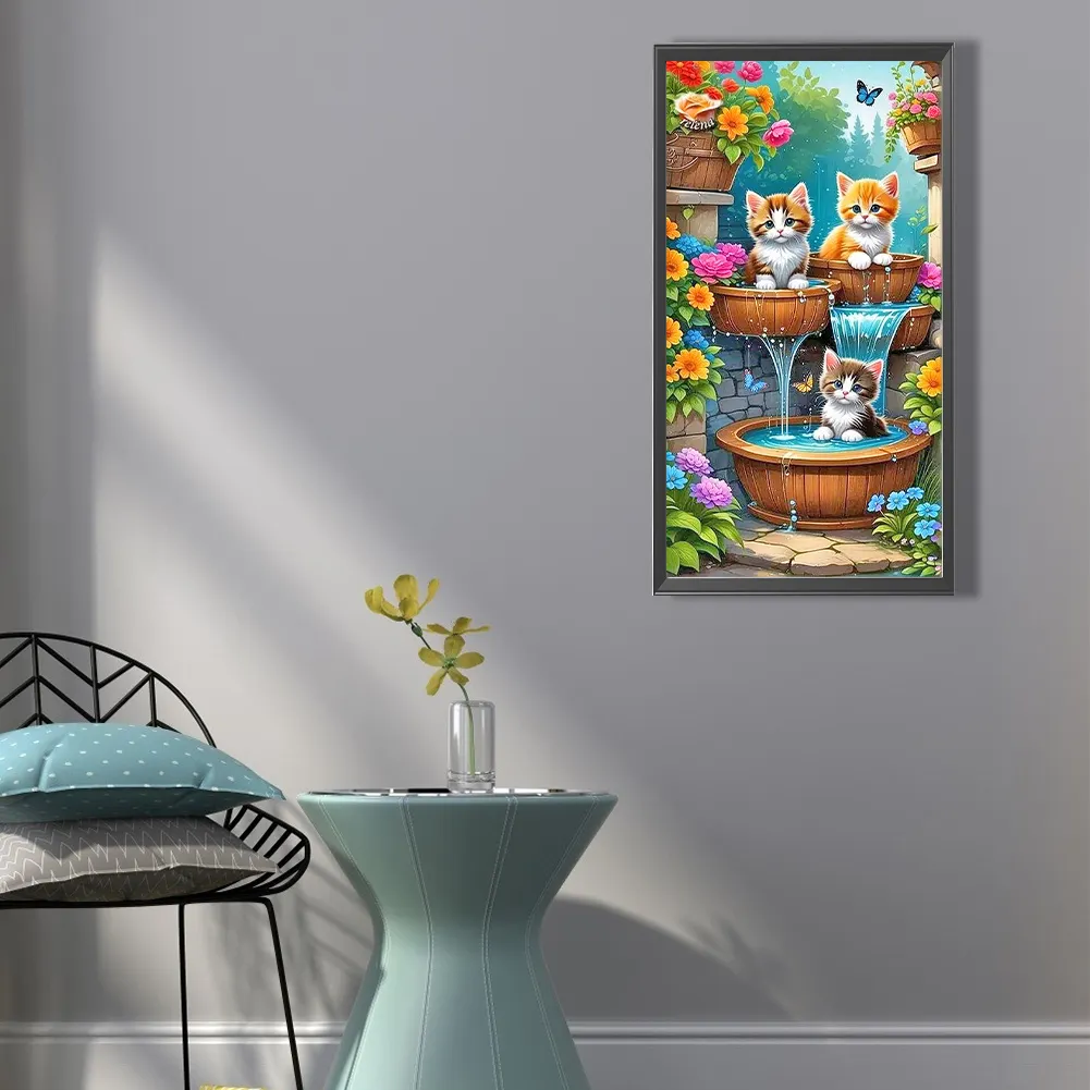 Diamond Painting - Full Round Drill - Cats in Pool(Canvas|35*65cm)