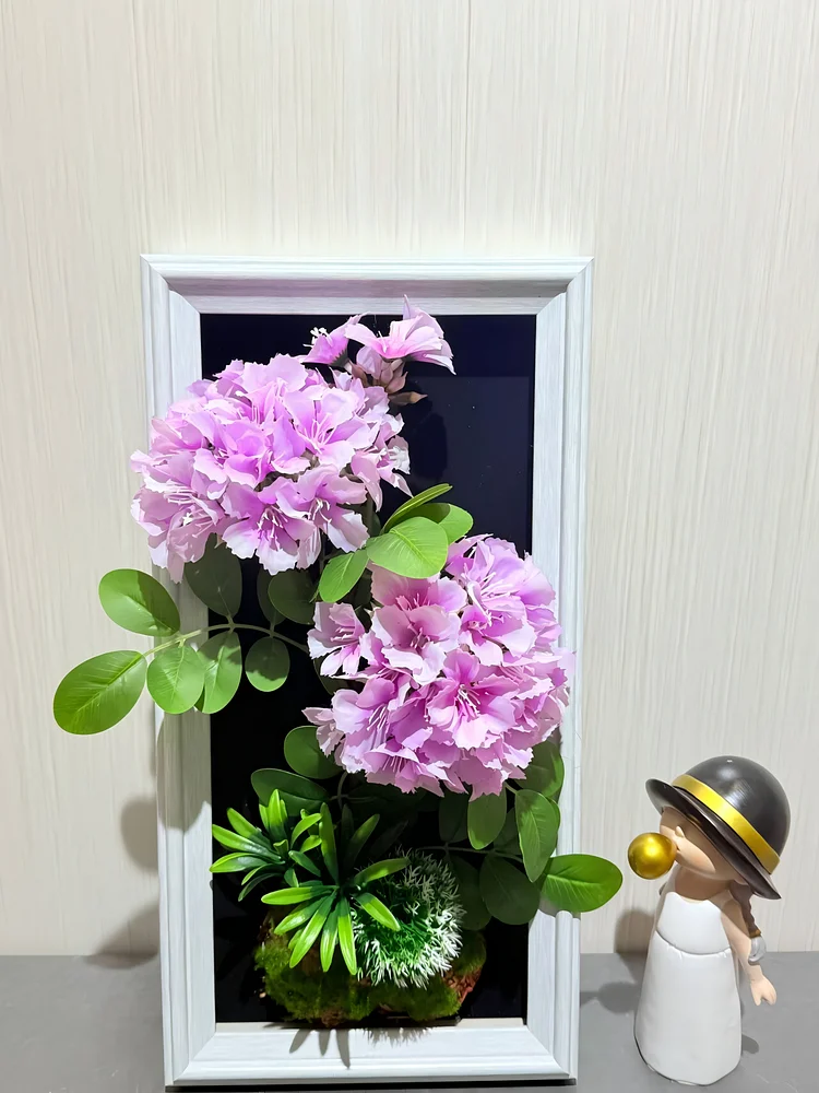 Pink-Purple Azalea Realistic Framed Flower Art (23*45cm) - 3D Artificial Flower Decoration for Living Room & Entryway
