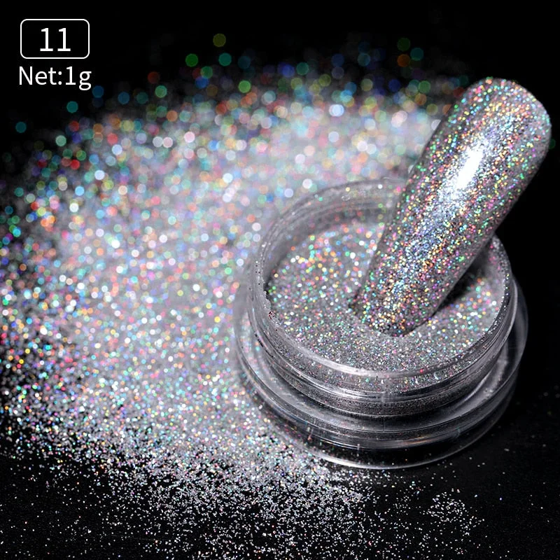 iridescent Powder On Nails iridescent Silver Red Glitter Chrome Sparking Shining Sequins Gel Polish Flakes Manicures Decoration