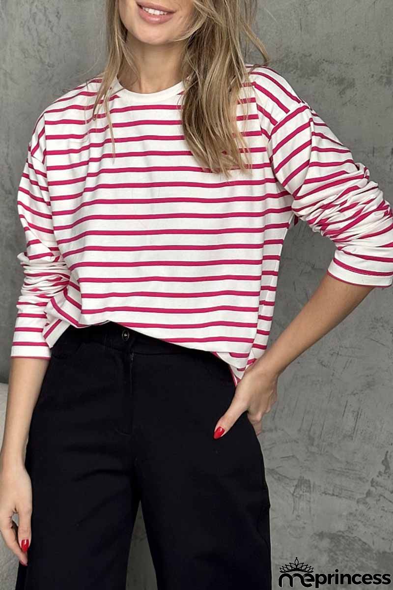 Casual Striped Patchwork O Neck Tops