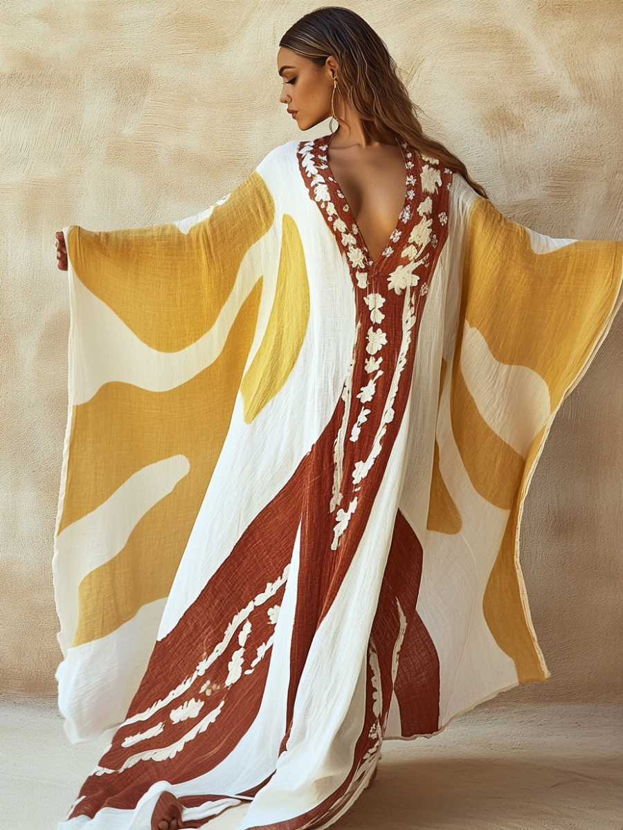 Women's Marigold Flame Linen V-Neck Gown