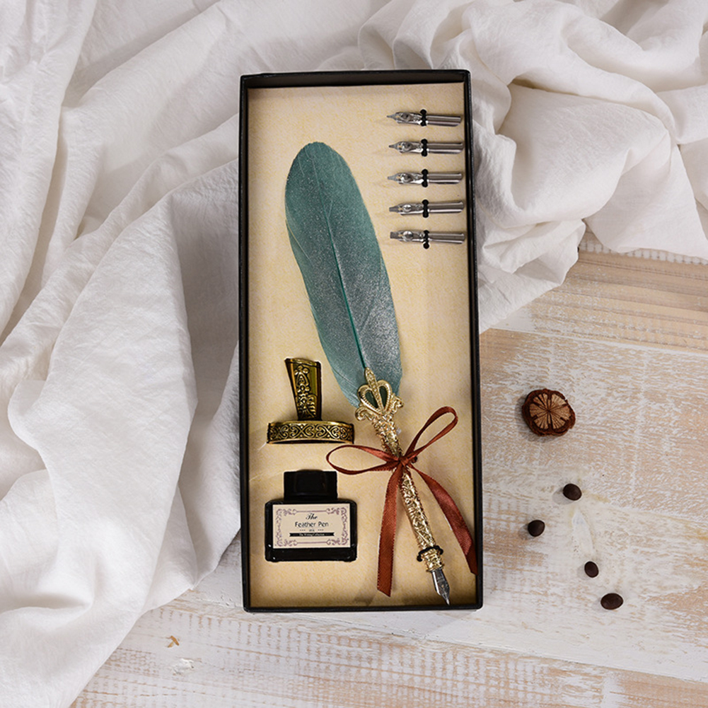 

Vintage Calligraphy Feather Dip Pen Writing Ink Fountain Pen, Green, 501 Original