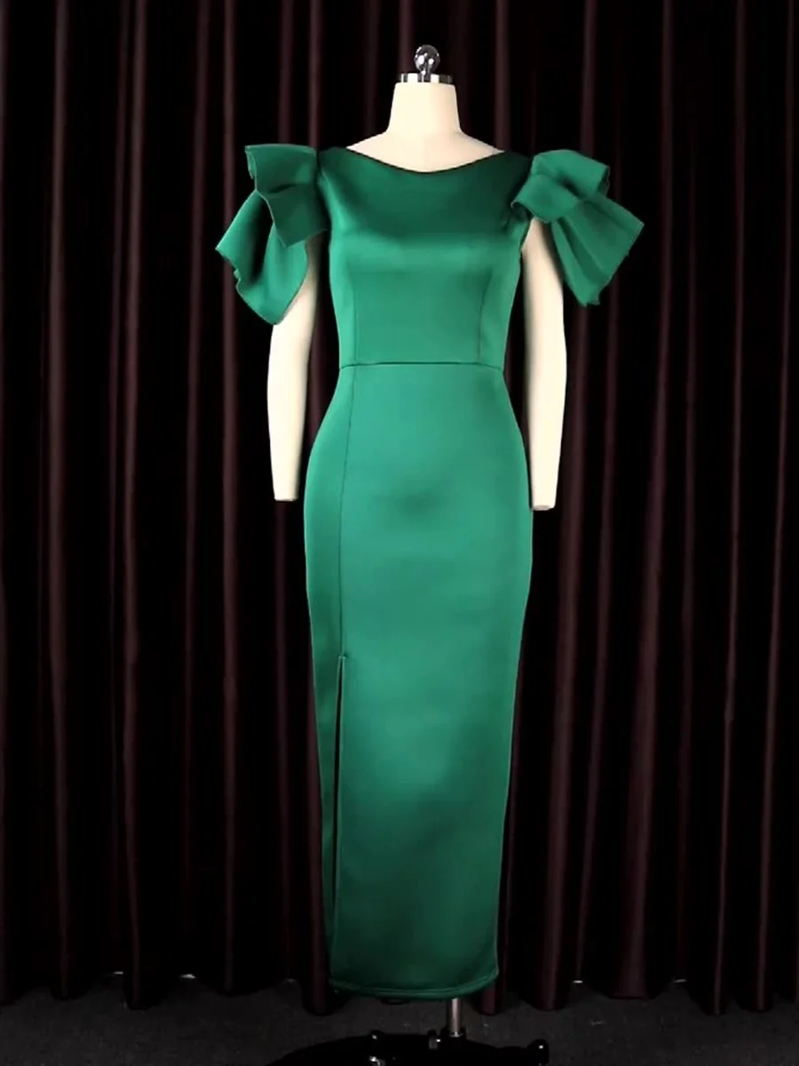 Slim Cut Split Green Evening Dress