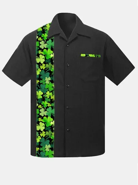 Mens St Patrick's Day Shamrock Print Casual Breathable Short Sleeve Hawaiian Shirts