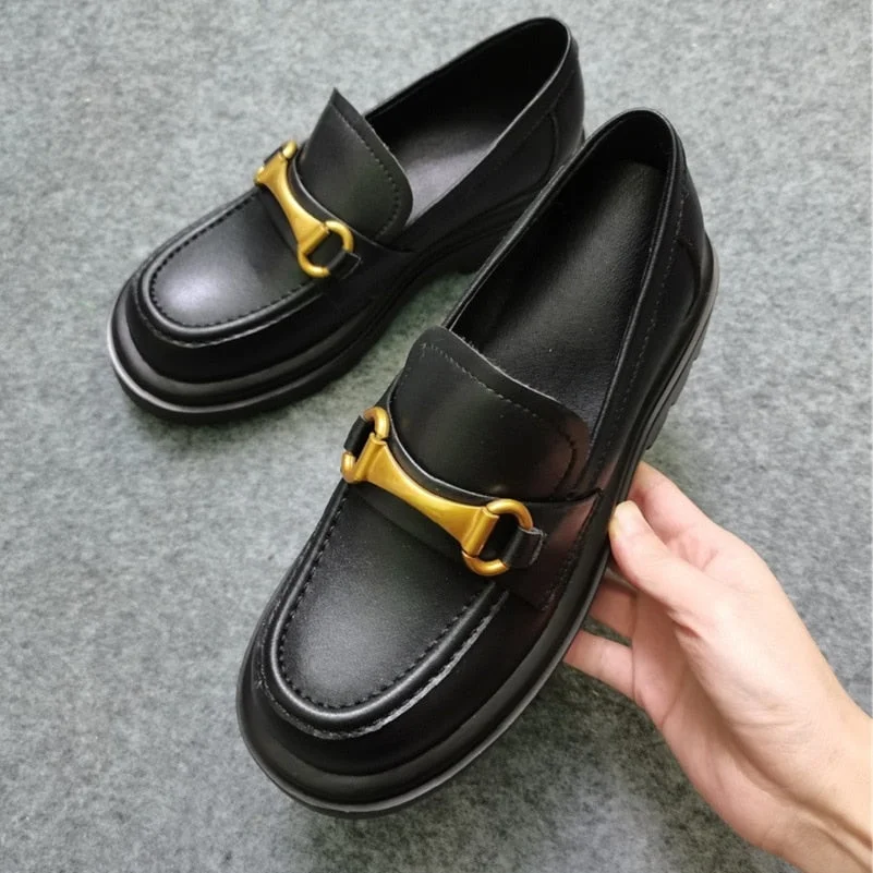 Meotina Pumps Genuine Leather Loafers Shoes Women Platform High Heels Metal Decoration Thick Heel Ladies Footwear White Size 43