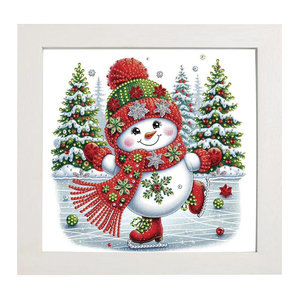 5D DIY Partial Special Shaped Drill Diamond Painting Xmas Snowman Home Kit 19.2x19.2cm【With Frame】