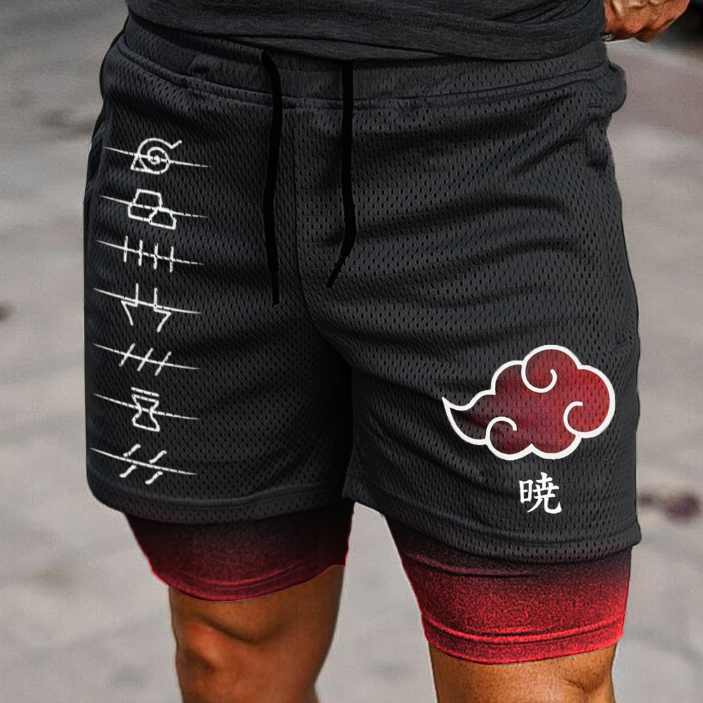 Men's Anime Naruto Print Sports Double Layer Shorts