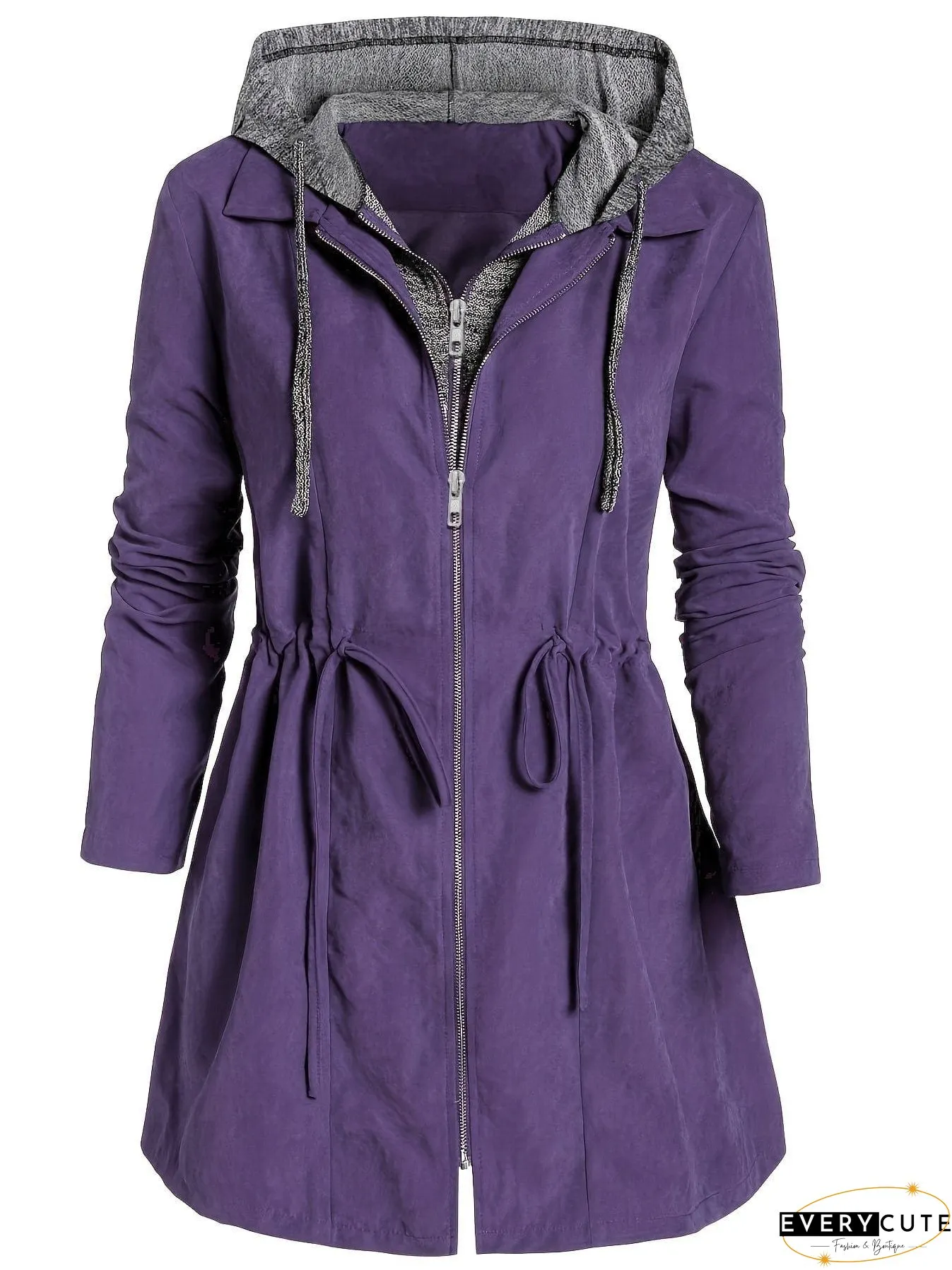 Hooded Zip-Up Coat Plus Size