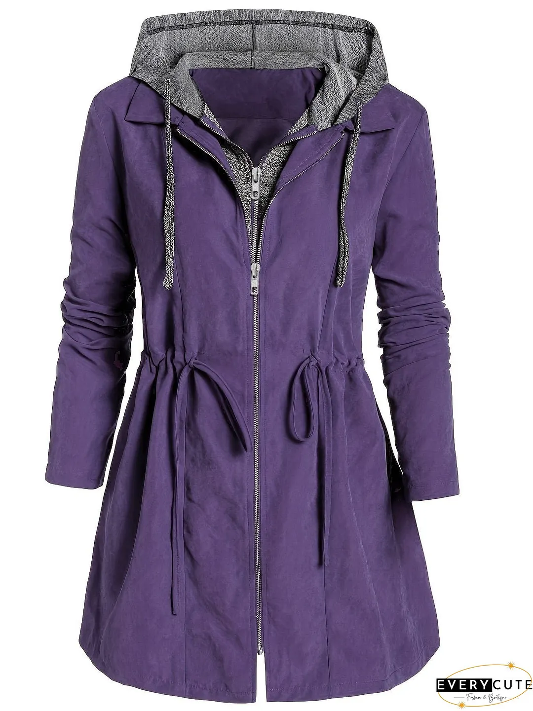 Hooded Zip-Up Coat Plus Size