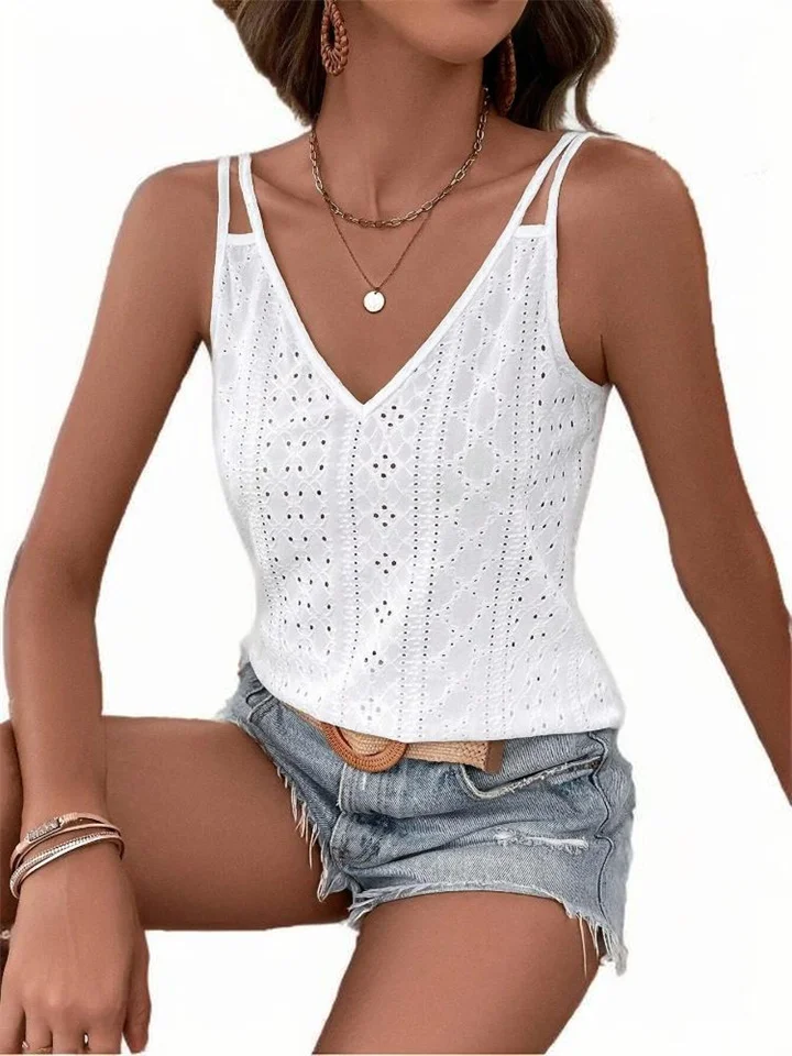 Women's New Solid Color Jacquard V-neck Camisole Tops in Summer-JRSEE