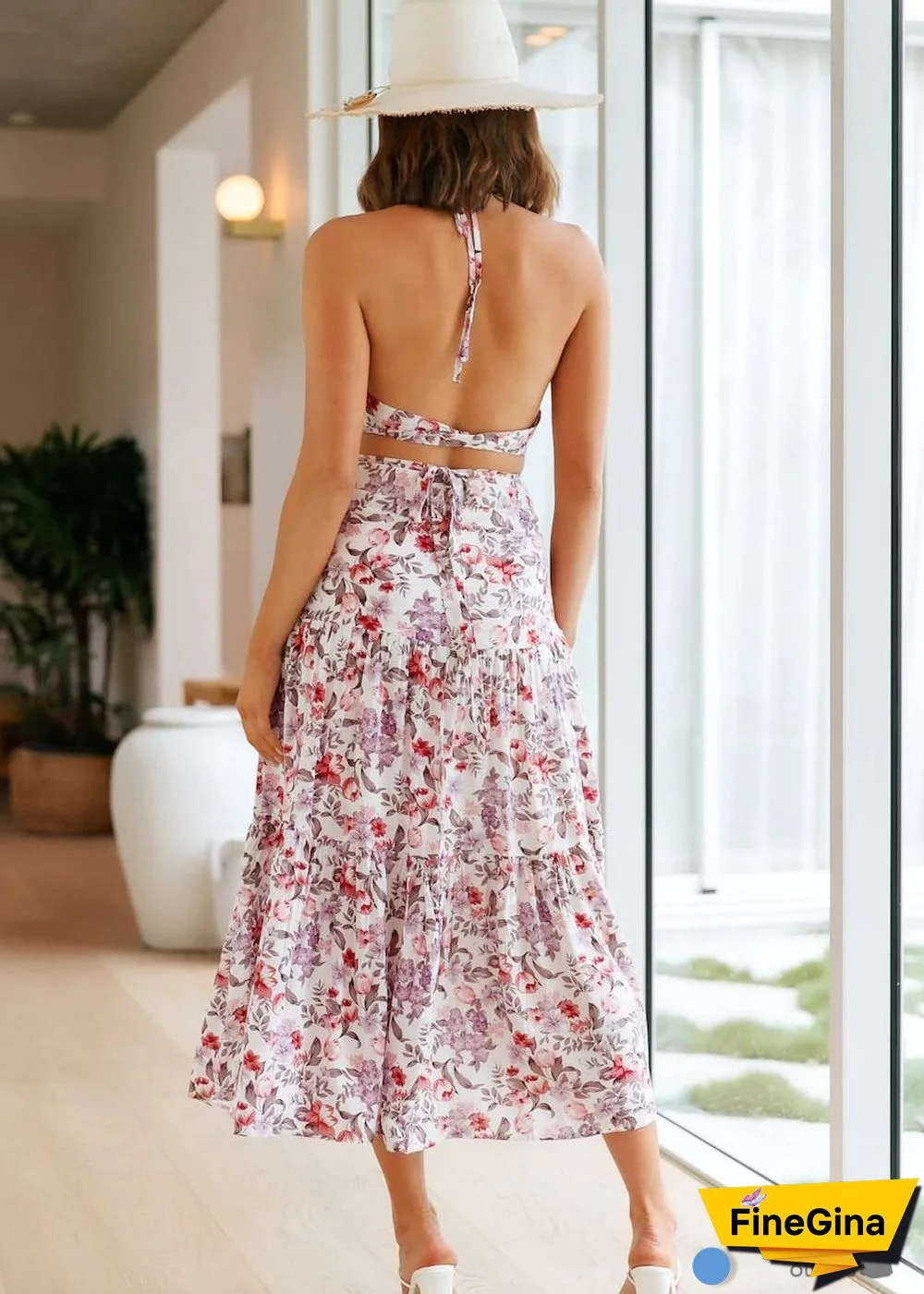 Boho Summer Tie-up Printed Midi Dress Victoria