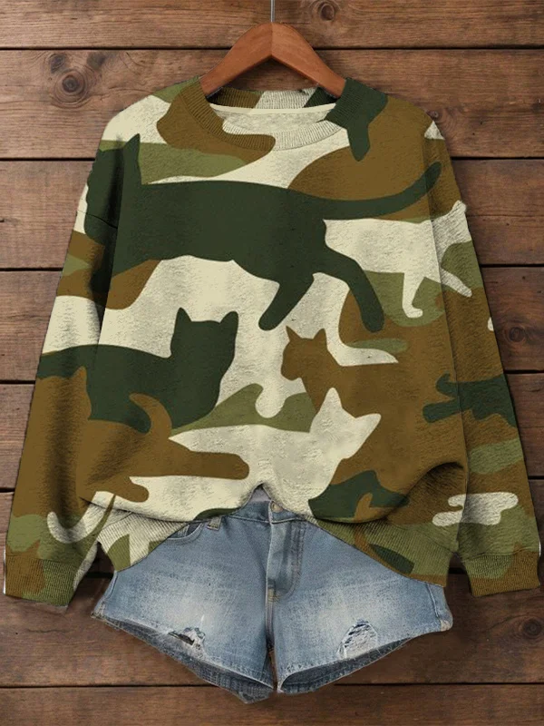 Women's Camouflage Cats Print Cozy Sweatshirt