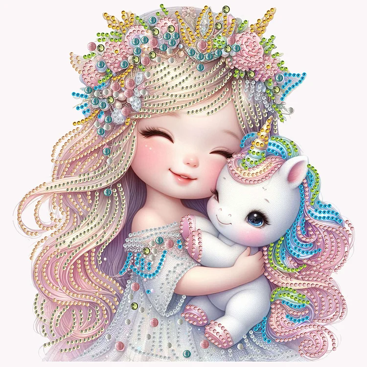 Partial Special-Shaped Diamond Painting - Pink Girl Unicorn 30*30CM