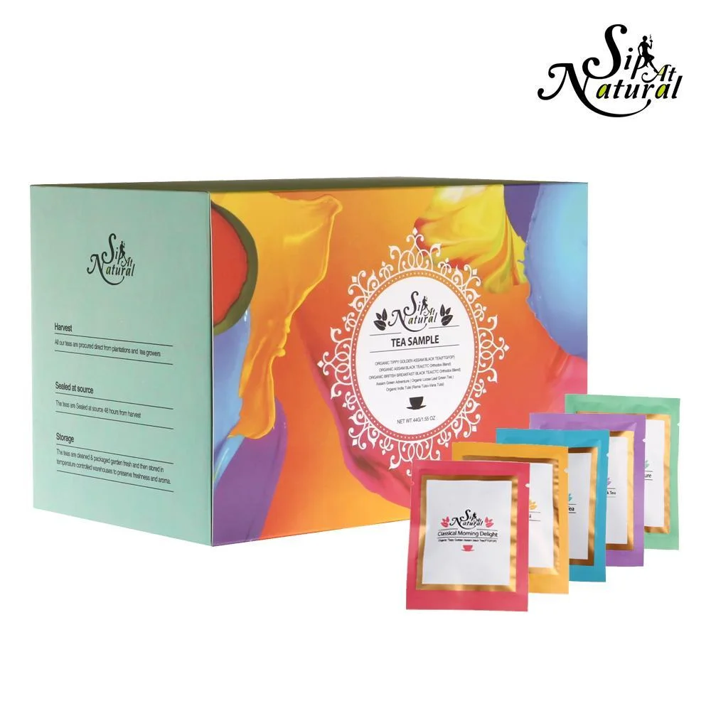 Tea Variety Box by Sip at Natural | Assam Tea Bags Sampler | Assam Black Tea(TGFOP), India Tulsi Tea, Assam Green Tea, Assam Black Tea, English Breakfast Tea | 20 individually wrapped tea bags