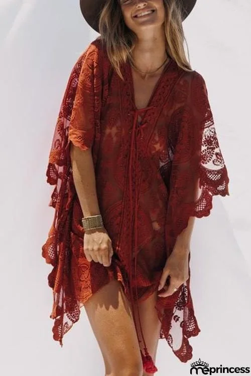 Lace Up Loose Mini Cover Dress