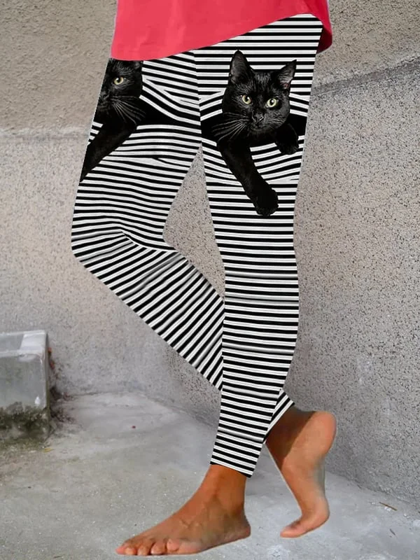 Women's Funny Black Cat Print Leggings