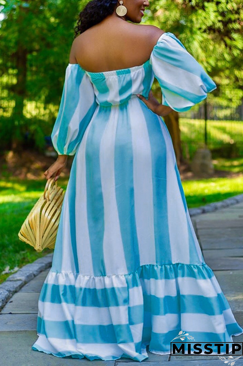 Jacinth Fashion Casual Off The Shoulder Strapless Strapless Dress Floor Length Striped Dresses