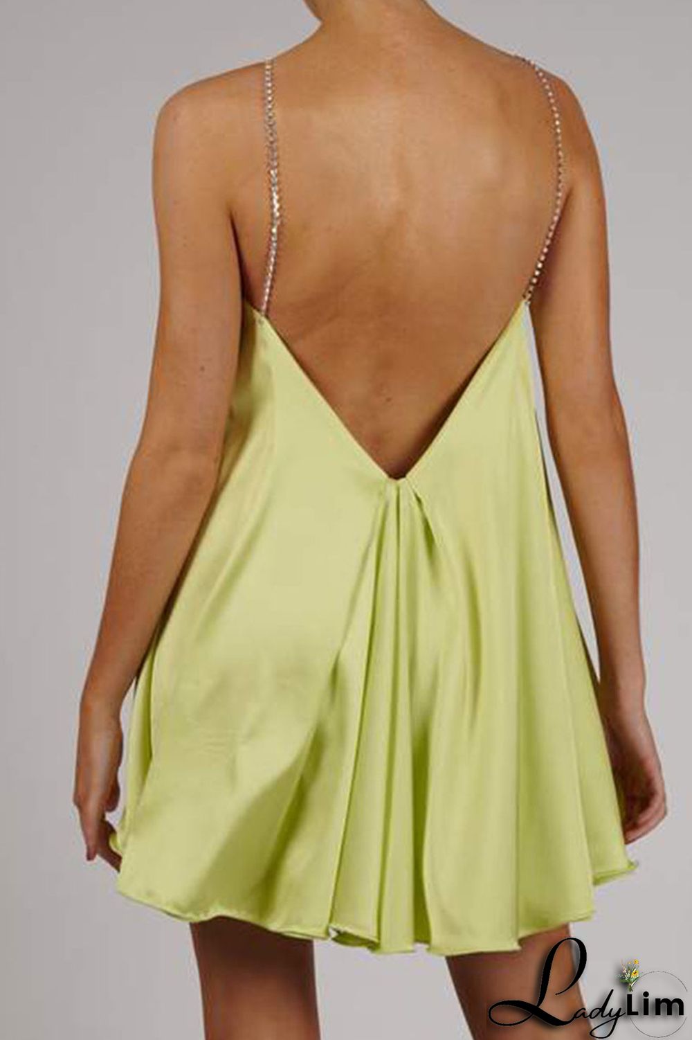 Light Blue Sexy Solid Patchwork Chains Asymmetrical Spaghetti Strap A Line Dresses