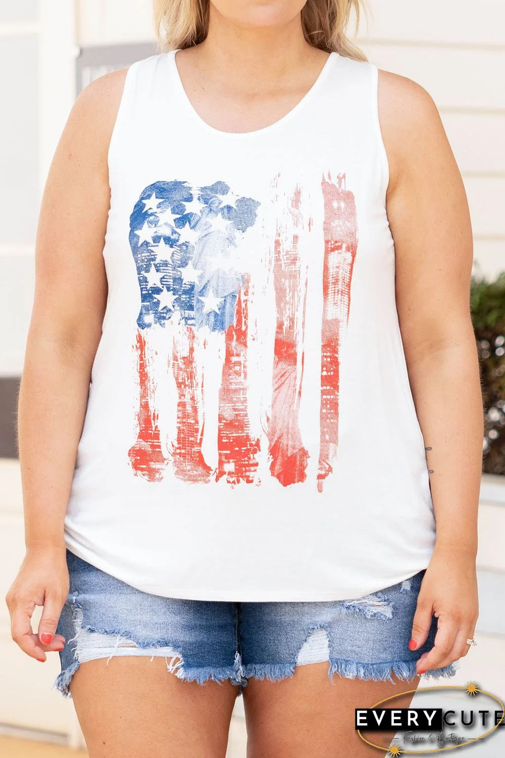 White Plus Size National Flag Print Vest