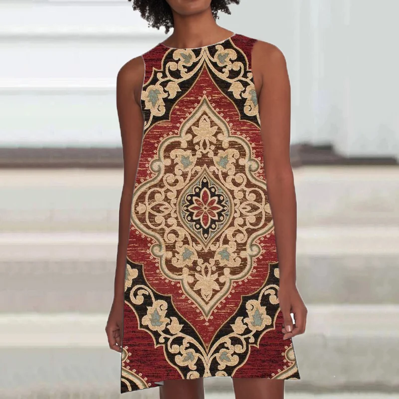 Tribal Print Loose Sleeveless Mini Dress
