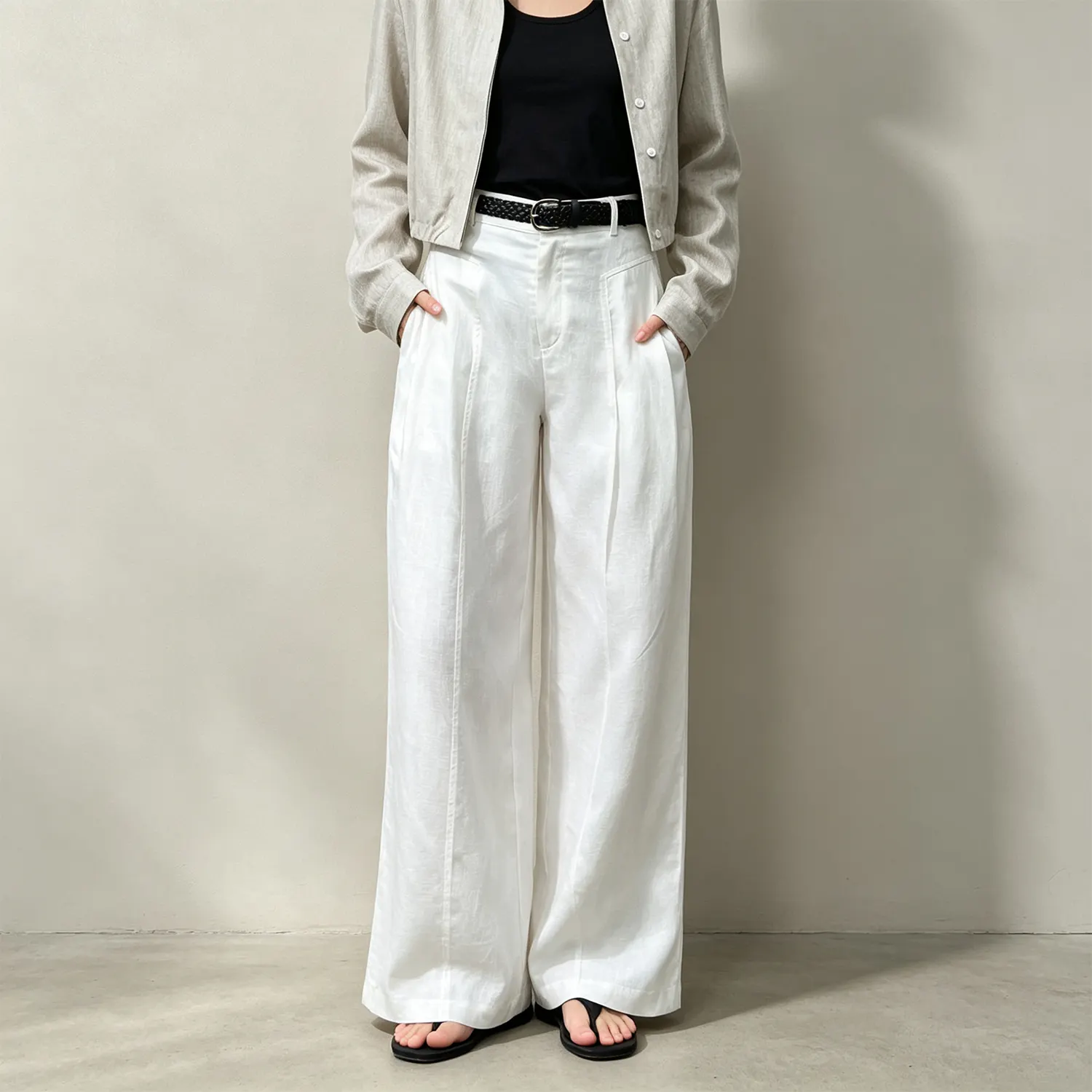 Women's Linen Pants Wide Leg High-Waisted Pleated Front REAL SILK LIFE