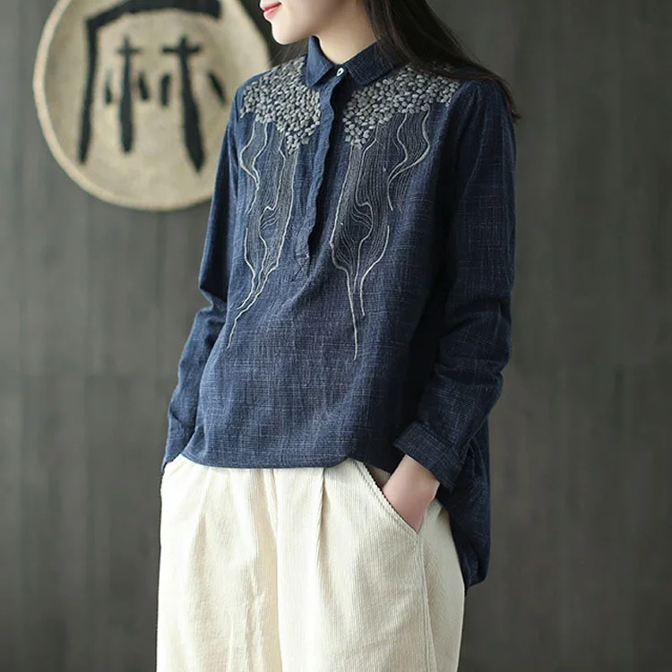 Vintage Cotton Linen Embroidered Shirt