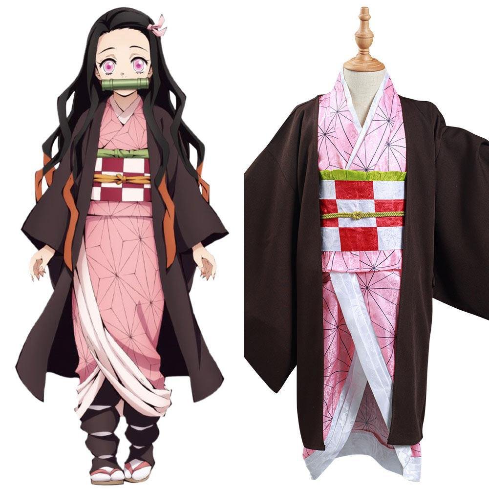 Kimetsu no Yaiba Kamado Nezuko Cosplay Kostüm Kinder Kimono Halloween Karneval Kostüm Set