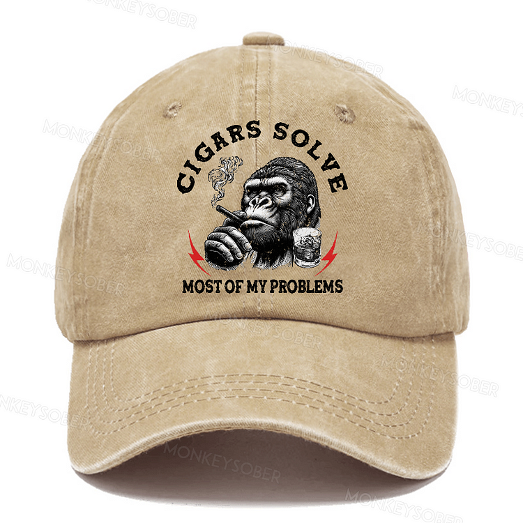 Cigars Solve Most Of My Problems Washed Baseball Caps