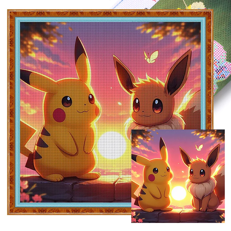 Pokémon At Sunset (50*50cm) 11CT Stamped Cross Stitch gbfke