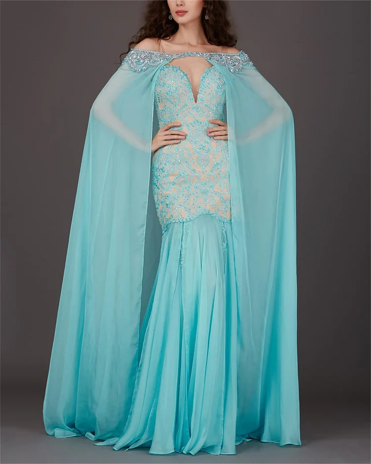 Women's Tube Top Embroidered Chiffon Sequined Shawl Dress