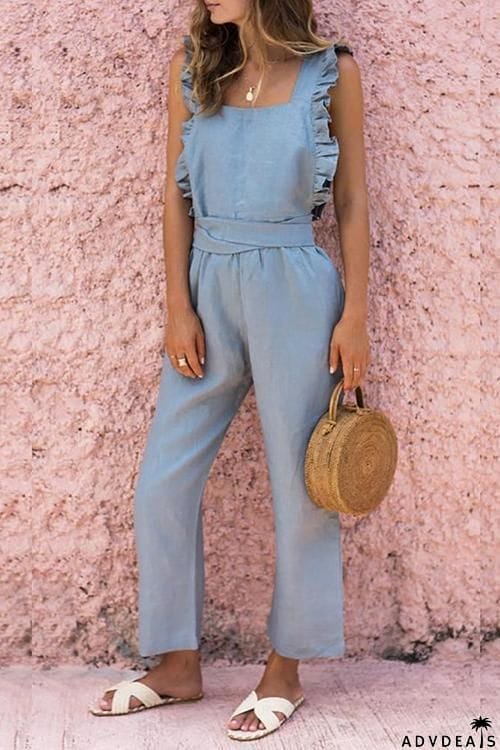 Bow Ruffled Backless Jumpsuit